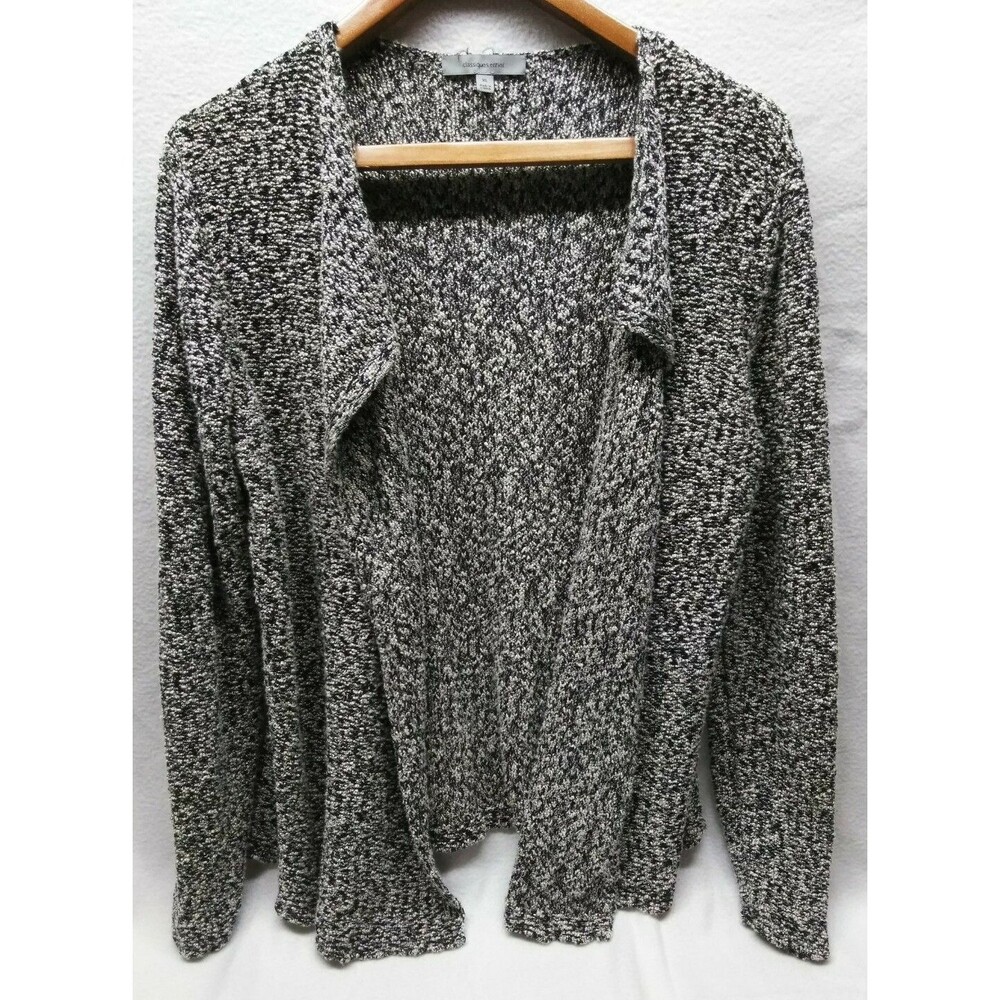 Classique Entier Blk Wht Metallic Silver Sweater Cardigan Long Sleeve size XL